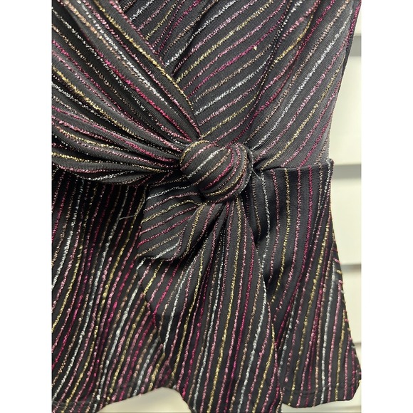 Miami Metallic Striped V-Neck Long Sleeve Stretch Peplum Top Size Medium - Picture 3 of 8
